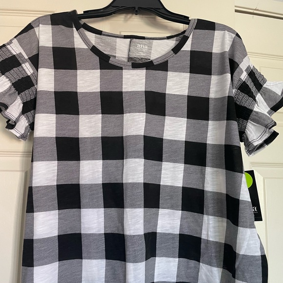 a.n.a Tops - a.n.a Black and White Buffalo Check Ruffle Sleeve Top